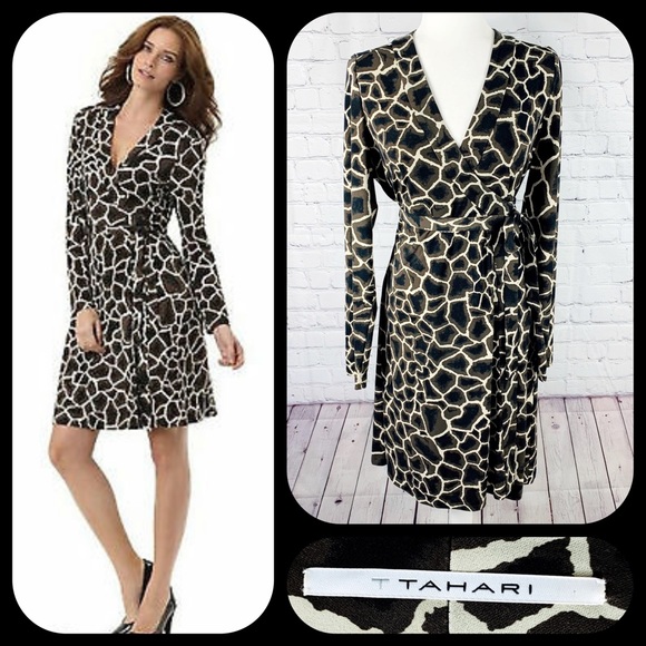 T Tahari Dresses & Skirts - Tahari Giraffe Print Long Sleeve Wrap Dress